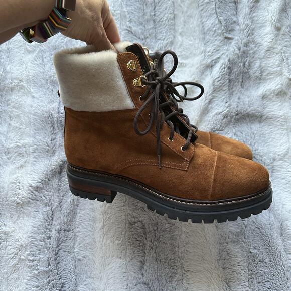 NAPOLEONI Suede Lace Up Ankle Boots With Fur Shearling Trim 10 10.5 41 $445 - Picture 4 of 11